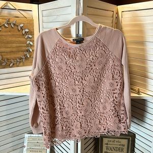Adrianna Papell Dusty Pink Sweatshirt With Lace Front